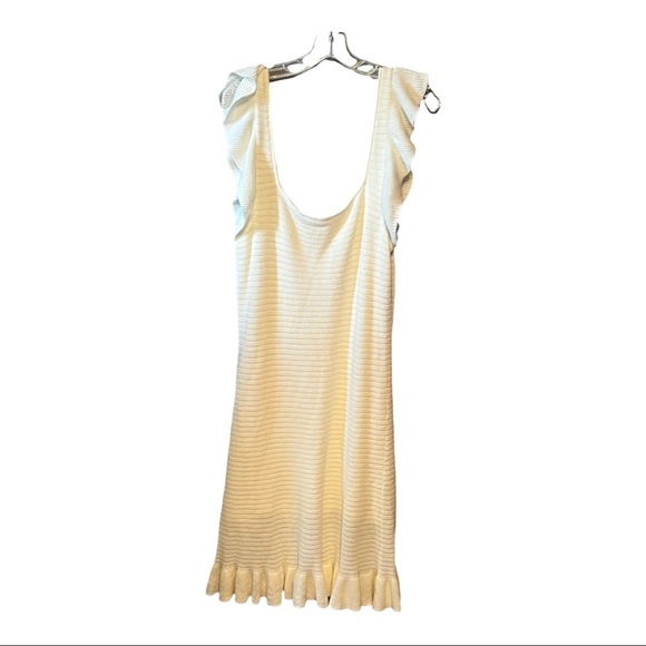 House of Harlow 1960 Ruffled Pointelle Knit Mini Dress Ivory Flirty Romantic L - Picture 6 of 9
